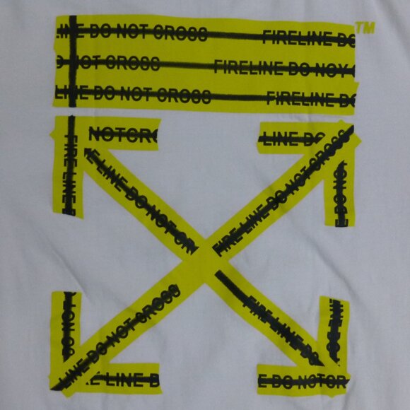 Off-White Fire Tape Line Do Not Cross White T-Shirt - Picture 8 of 12